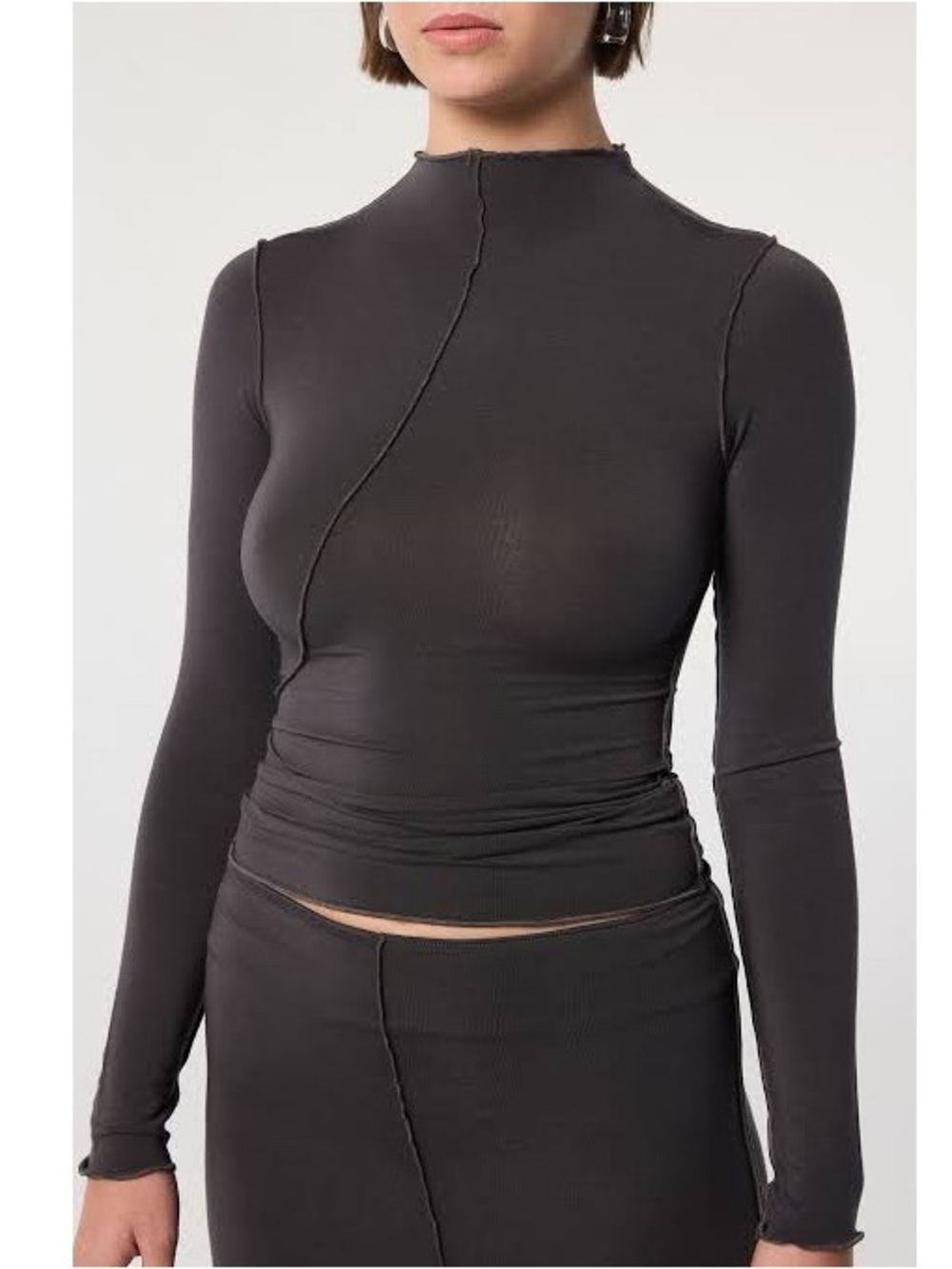 The Line by K ZANE Long Sleeve Mock Neck Top in Deep Grey - Medium